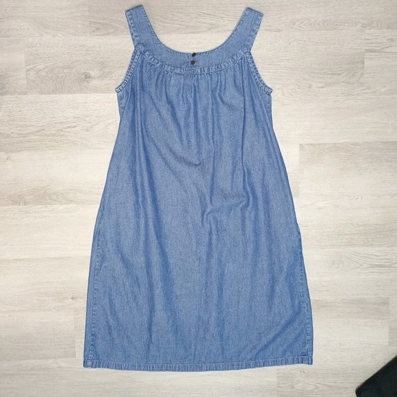 Only Necessities Denim Jumper Overall Modest Dress Embroidery Floral Medium - Picture 7 of 7